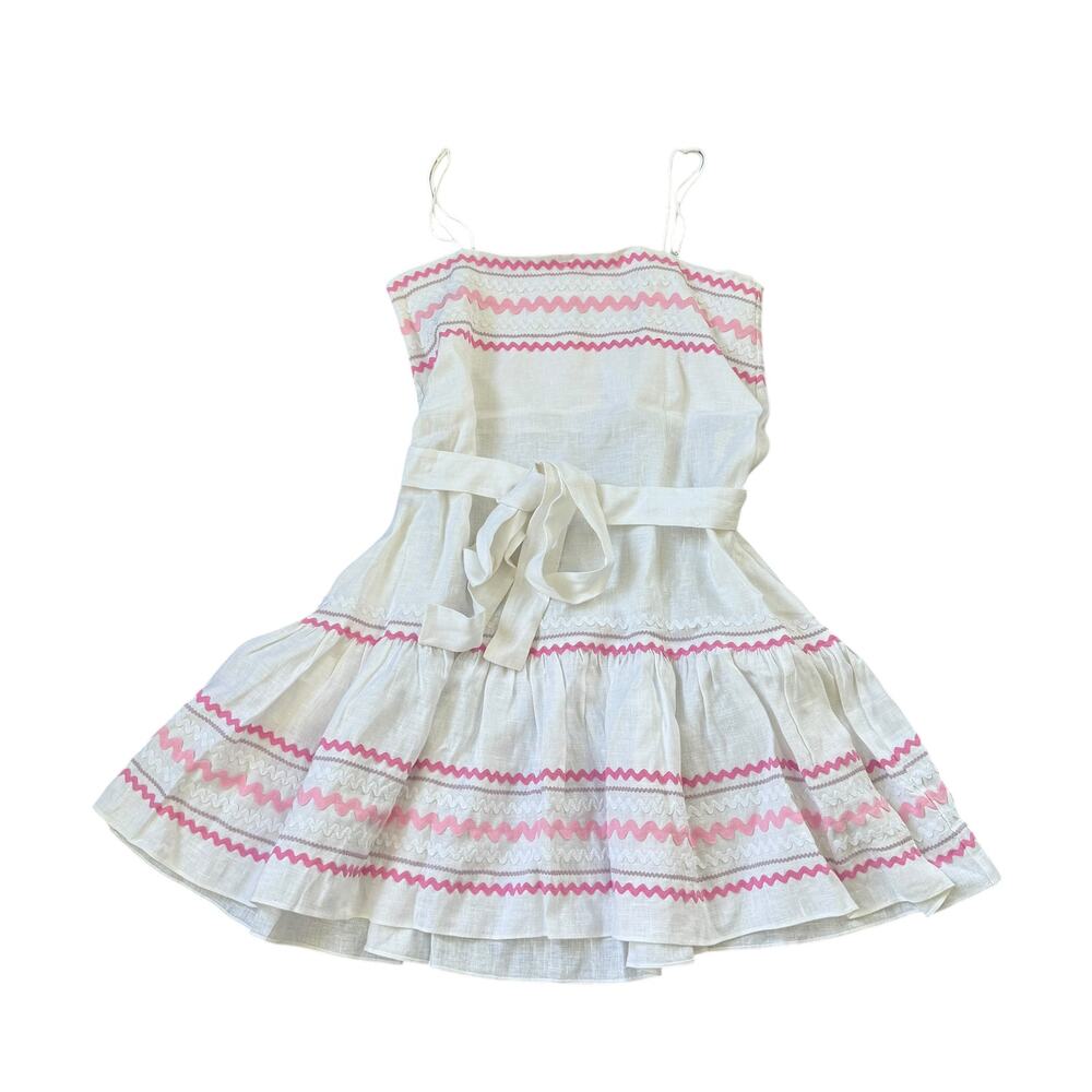 Lisa Marie Fernandez Ric Rac Linen Dress White Pink